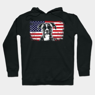 Boxer Dog American Flag Vintage Retro Hoodie